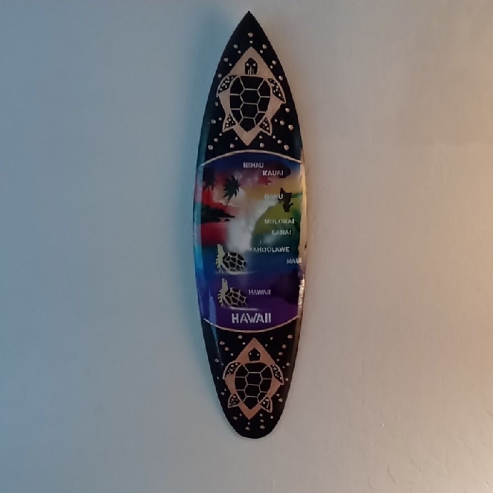 Colorful Surfboard Wall Art with Turtle Design
